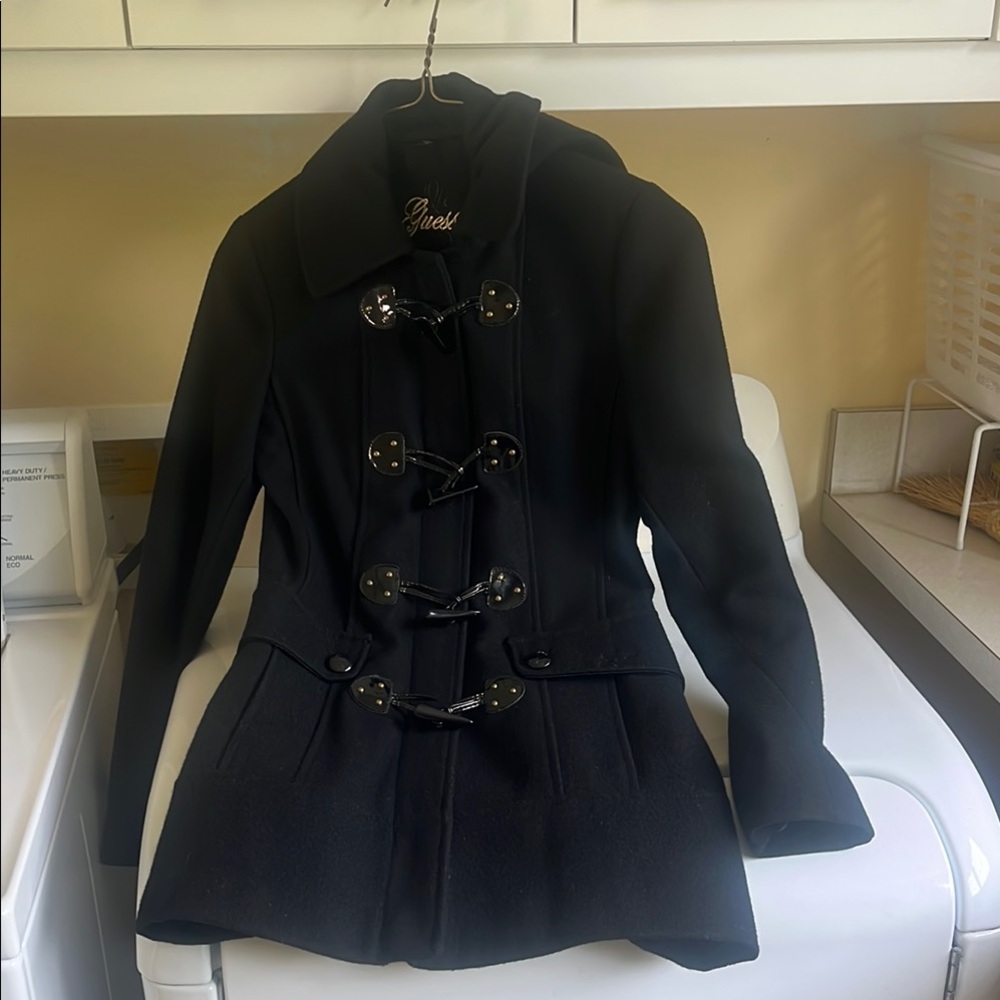 Guess Black Peacoat Classic Wool Blend
